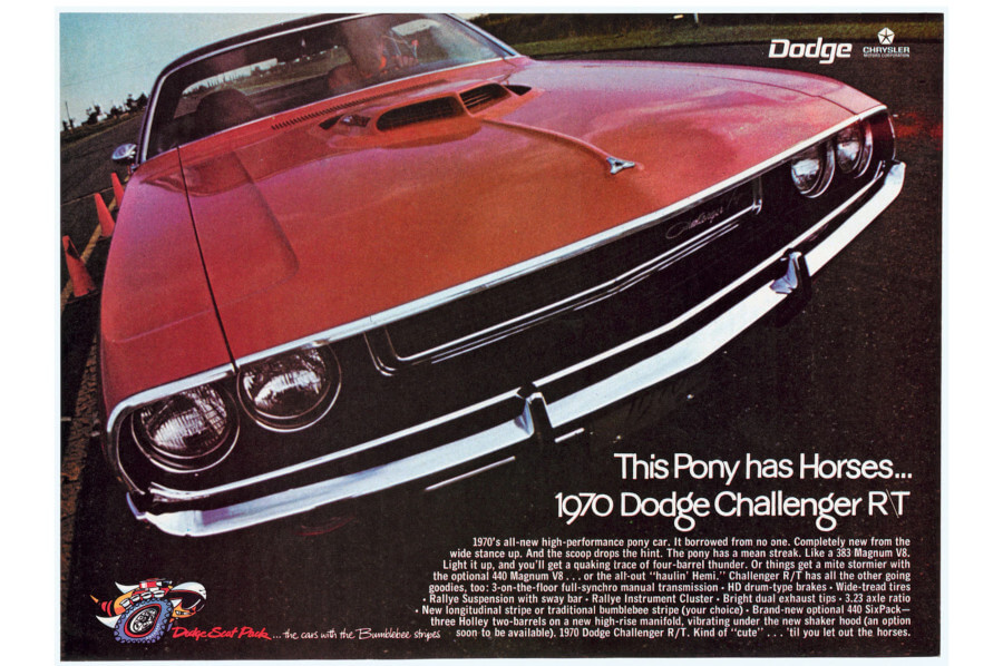 Ad featuring the front end of the 1970 Dodge Challenger (Chrysler Archives)